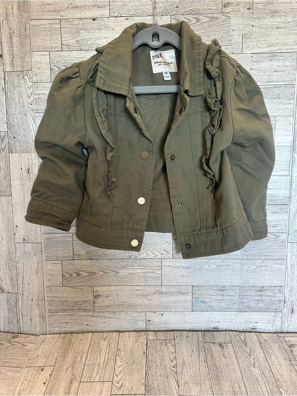 Urban Republic Girls' Olive Ruffle Denim Jacket - Kids size 3T